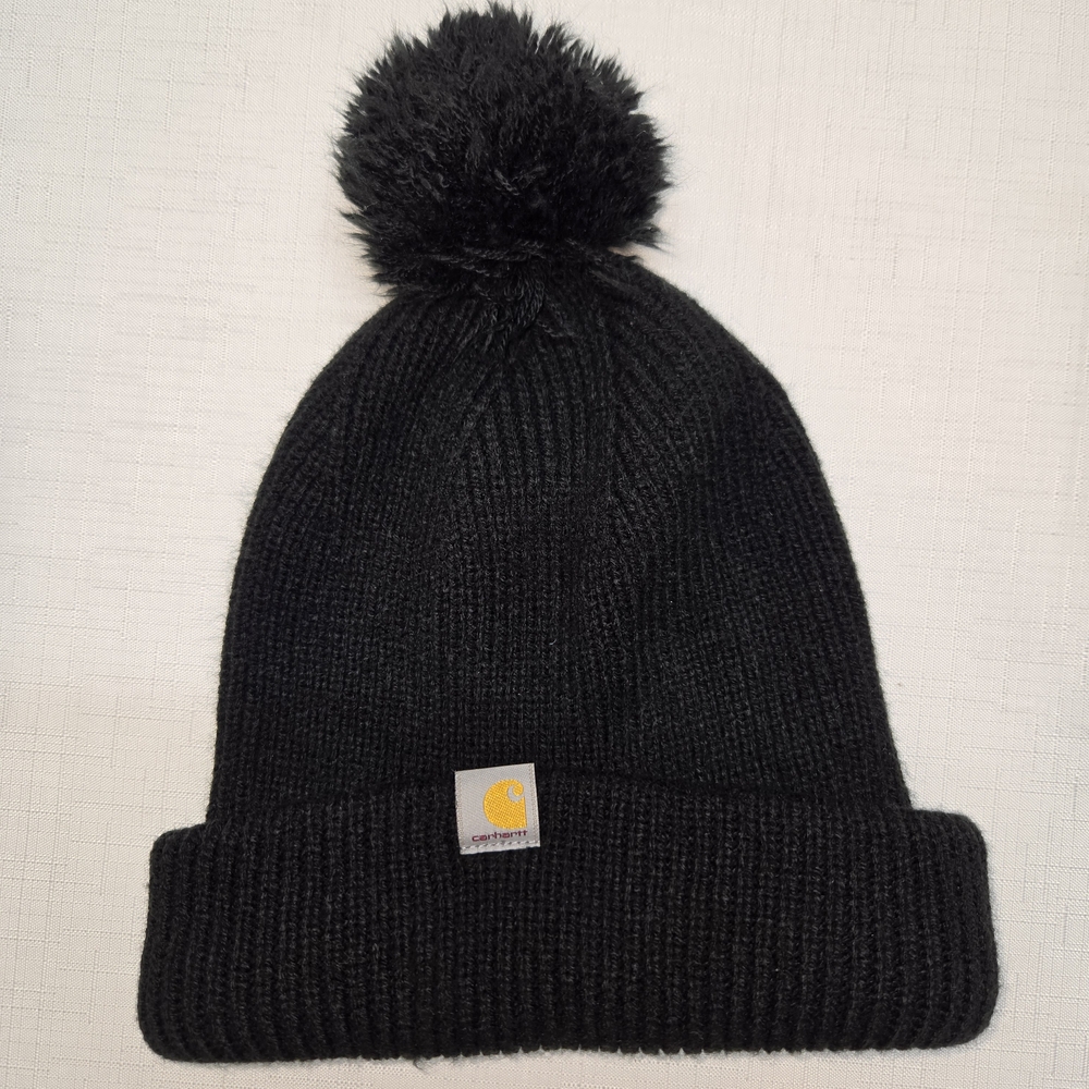 Carhartt Black Knit Beanie with Pom-Pom